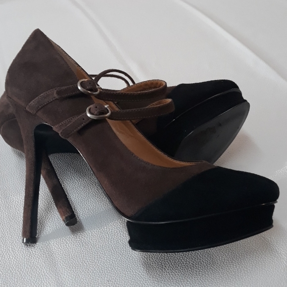 Nine West/Brown/Black/ Suede Platforn Heels - Picture 1 of 16